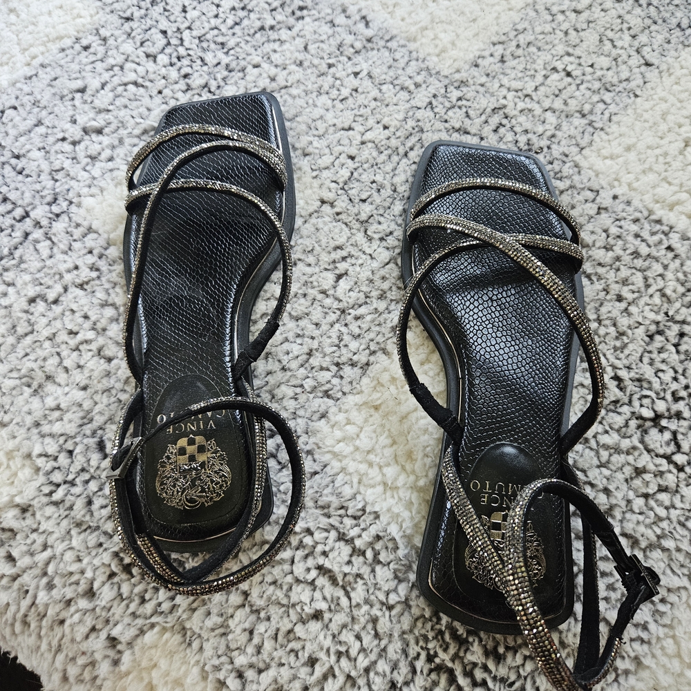 Vince Camuto Black and Silver Strappy Sandals
